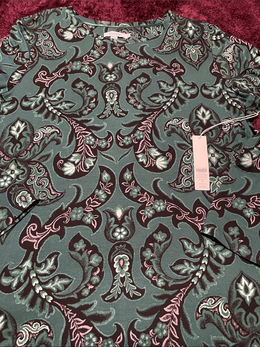 Chico’s Touch of cool top long sleeve Enchanted Forest